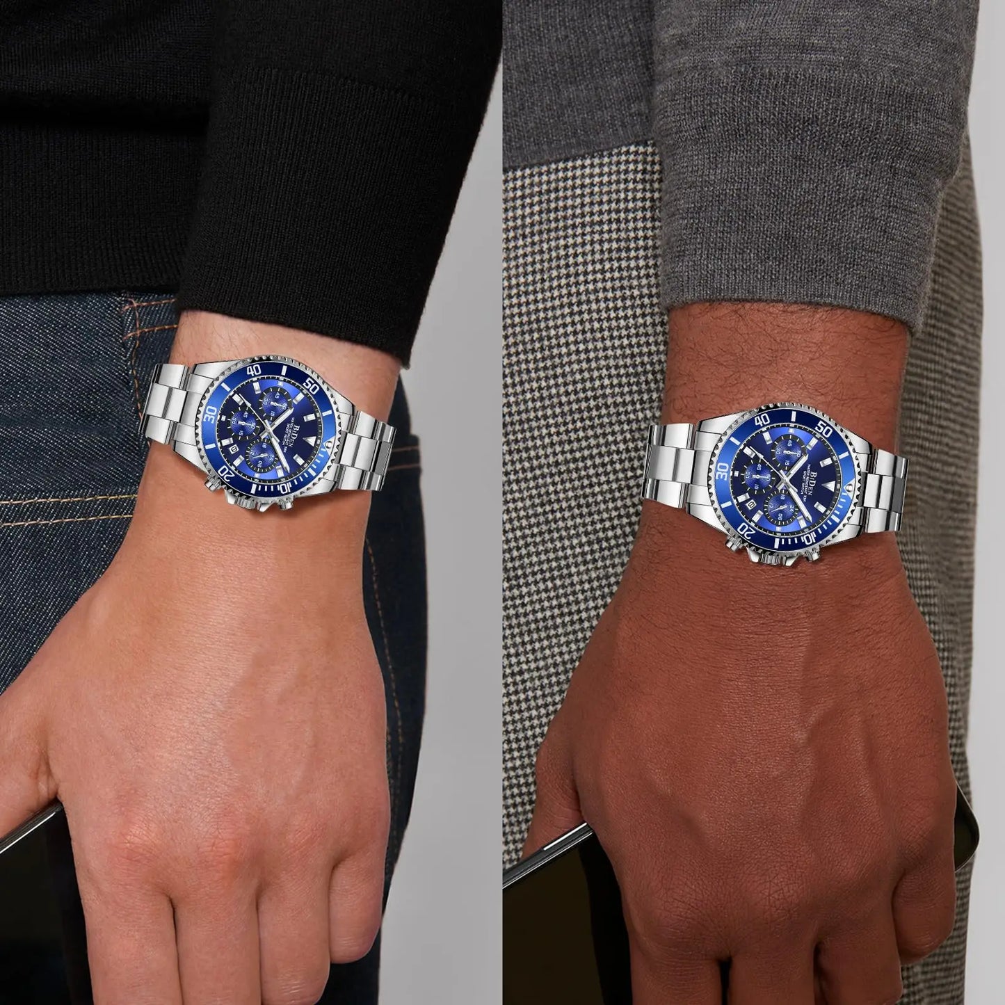 BIDEN Multi-functional men's quartz watch luxury waterproof night light business style diving series casual fashion watch
