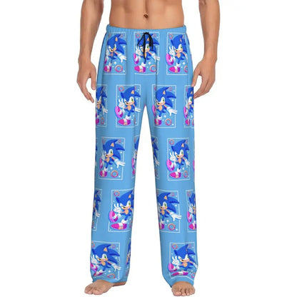 Pantalones de pijama personalizados para hombre con estampado «Soniced», con motivo de erizo, ropa de dormir, pantalones de estar por casa con bolsillos