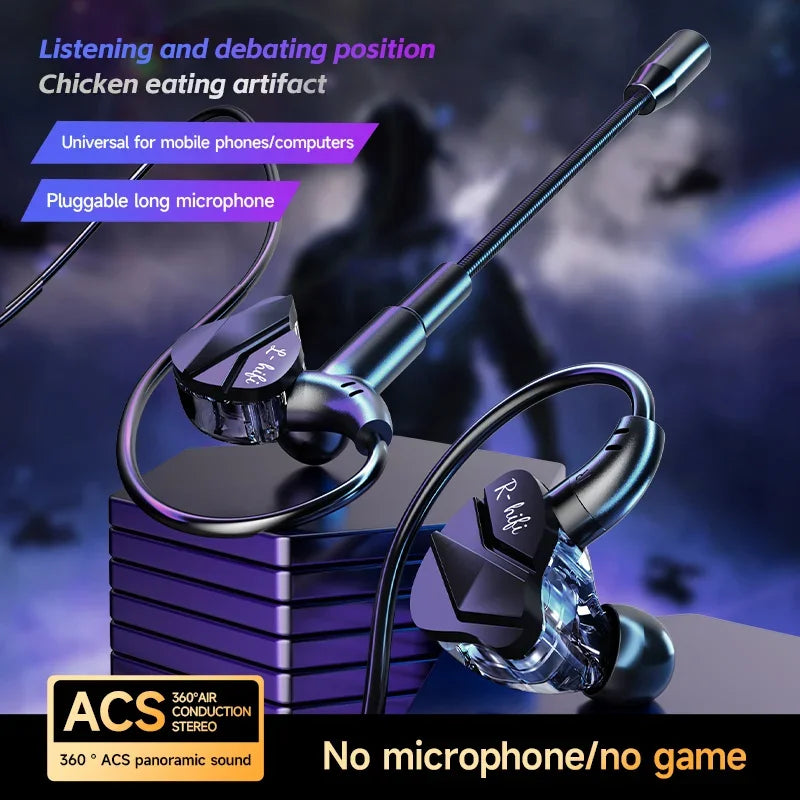 Gaming Earbud Gamer Headphone With Dual Microphones Typec&3.5mm In-ear Earphones HiFi Stereo Headsets Sport with Mic for Samsung