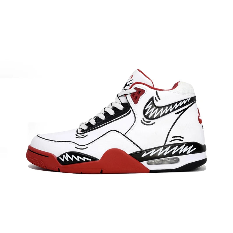 Räätälöidyt lenkkarit Nike Flight Legacy -lenkkarit ”Kaleidoscope Play” Graffiti Mid-Top -retrokoripallokengät lahjapussilla miehille