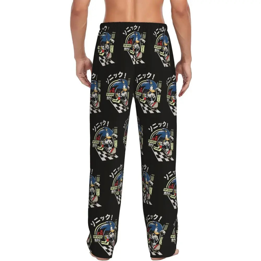 Pantalones de pijama personalizados para hombre con estampado «Soniced», con motivo de erizo, ropa de dormir, pantalones de estar por casa con bolsillos