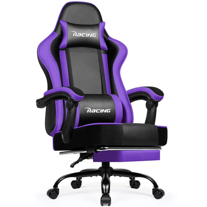 Daccormax Ergonomic Gaming Chair with Footrest, 170° Reclining PU Leather Racing Chair with Lumbar Support, Headrest & Office Comfort