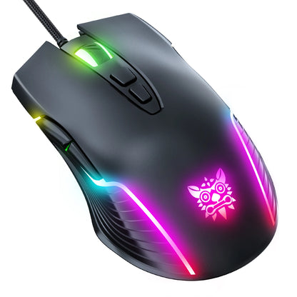 ONIKUMA Wired Gaming Mouse 6 Levels Adjustable 6400 DPI 7 Programmable Buttons 7 RGB Lighting Modes Ergonomic Mice for PC Gamer
