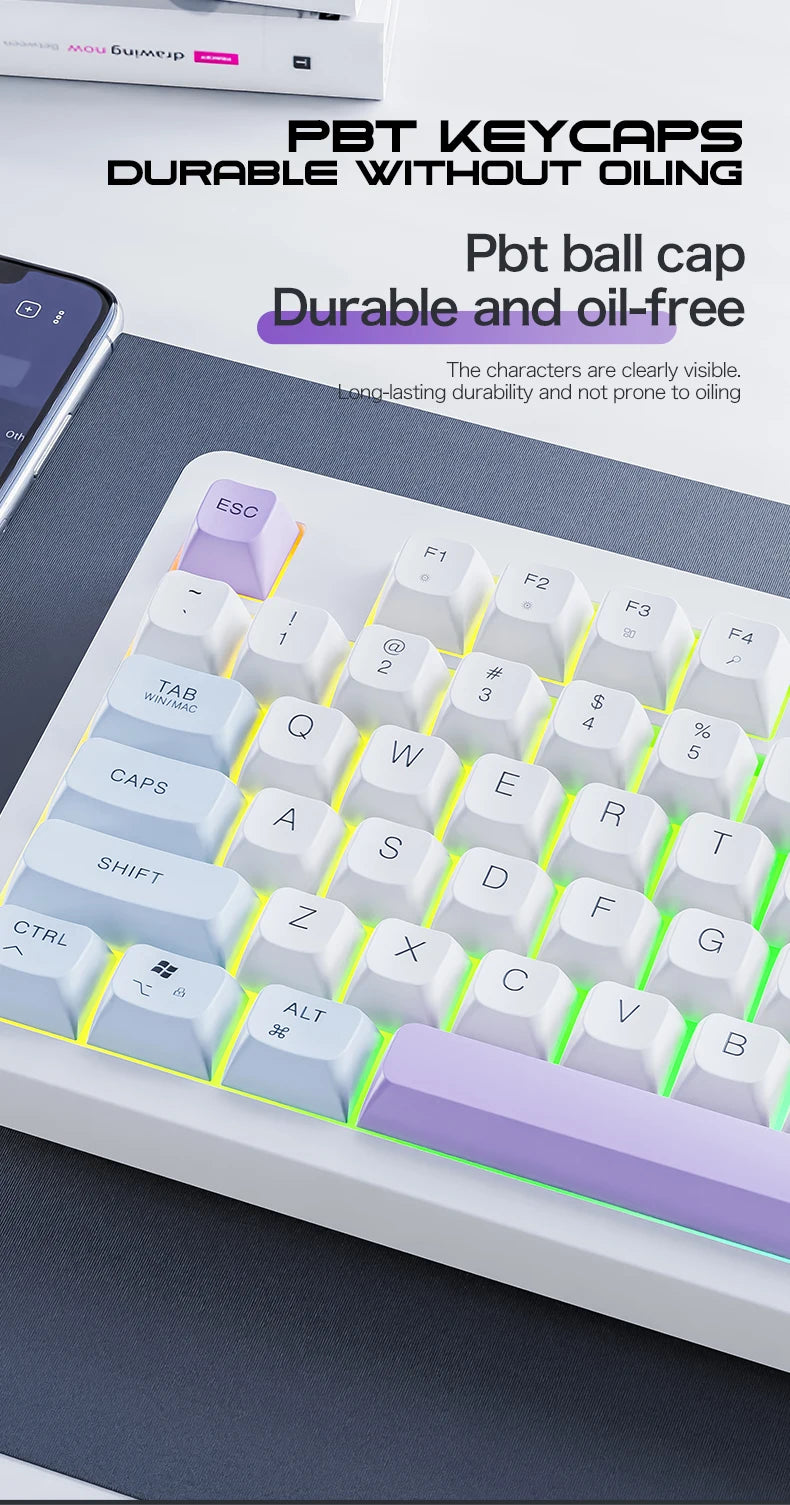 Xunfox TK100 Bluetooth Wireless Dual-Mode Keyboard Desktop Laptop Office E-Sports Gaming RGB Light Effect Charging Robot Feel