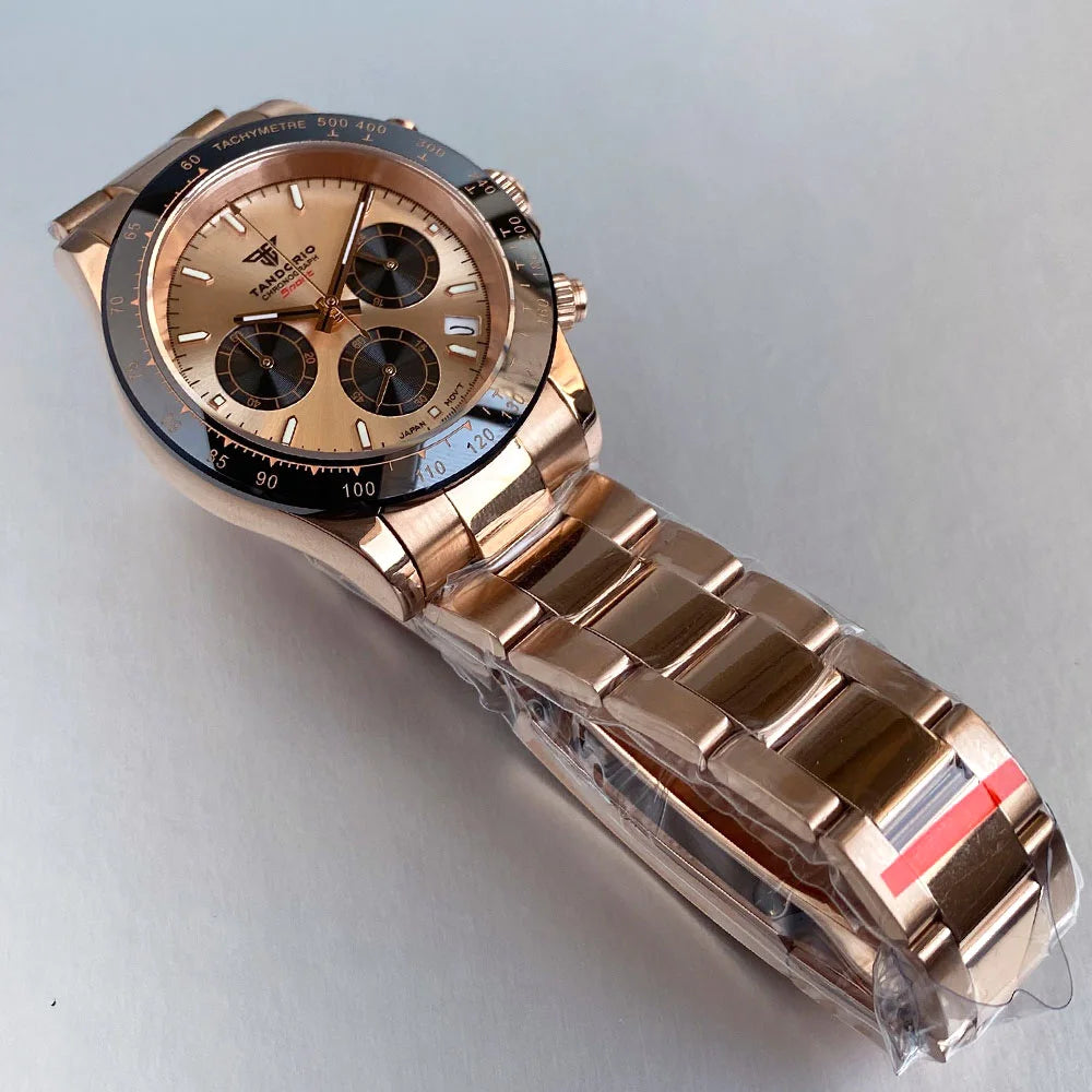 Luxury VK63 Men's Watch Quartz Movement Business Stop Watches 39mm Steel/Rose Gold Date Luminous Dial Fully Chronograph
