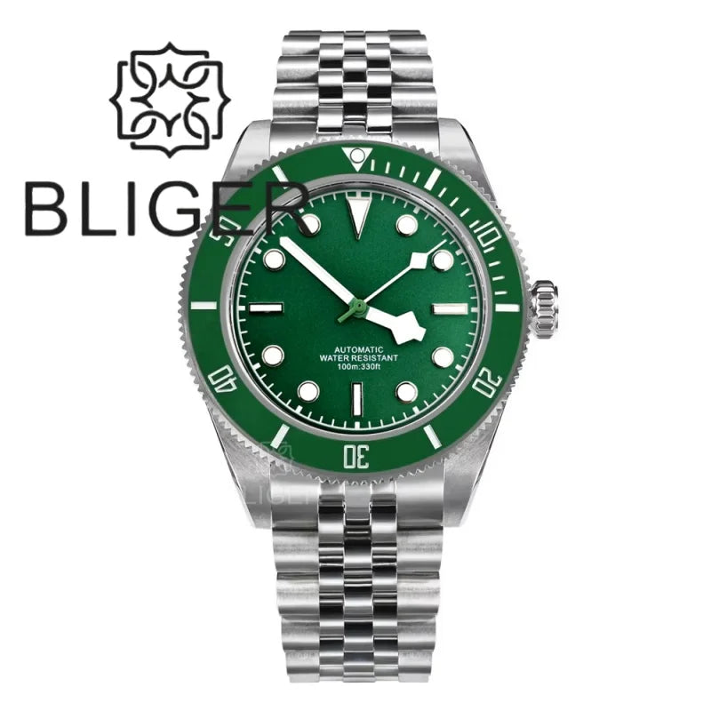 BLIGER 39mm Classic Wine Red Diver Watch For Men NH35 Mechanical Domed Sapphire Glass100m Waterproof Super Luminous Reloj Hombre