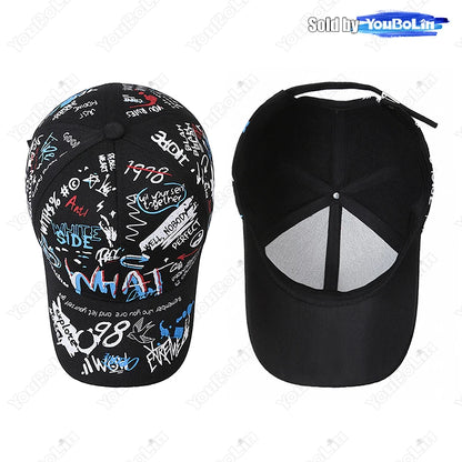 Graffiti-Baseballkappe für Damen und Herren – Verstellbare Kappe aus Baumwolle im Streetstyle mit Snapback