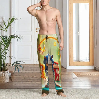 Pantalones de pijama personalizados para hombre con estampado «Soniced», con motivo de erizo, ropa de dormir, pantalones de estar por casa con bolsillos