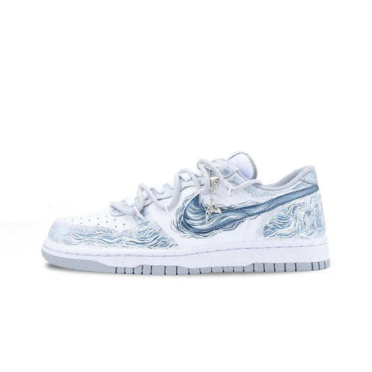 Anpassade sneakers Nike Big ”Tide Wave & Cloud” med kinesisk bläckgraffiti, retro låga herrskateskor