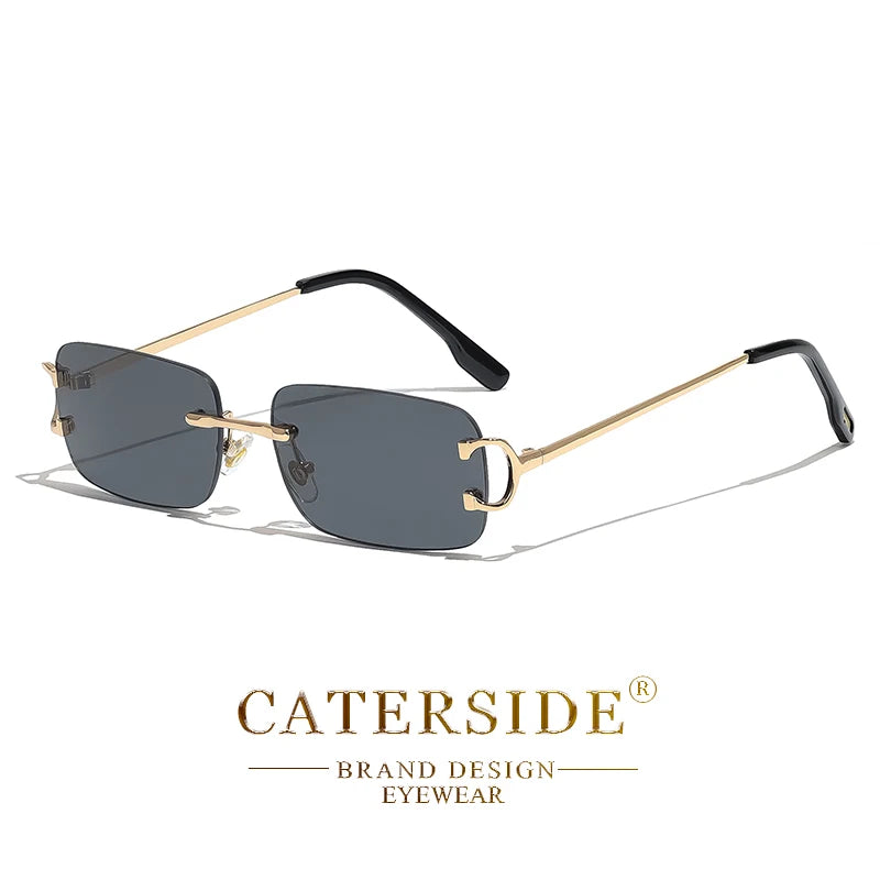 CATERSIDE Blue Rectangular Sunglasses Men Rimless Metal Fashion Square Sun Glasses For Women Gradient Lens Outdoor Eyewear UV400