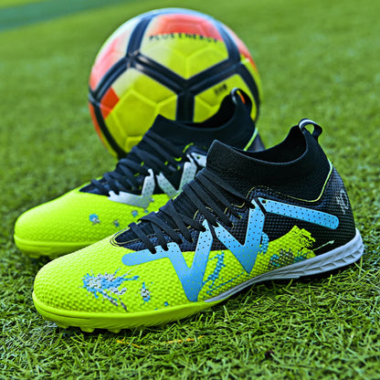 TF Turf Soccer Shoes PU Fabric Breathable Upper Rubber Sole Wear-Resistant Anti-Slip Men Women Kids Youth Training Sneakers