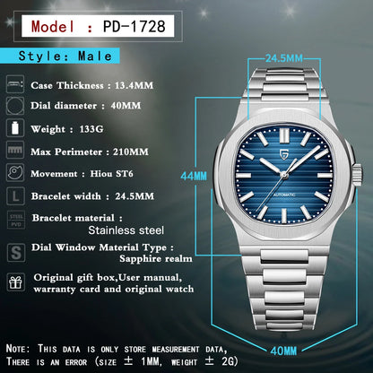 PAGANI DESIGN 2025 New Men's Watches Luxury Automatic Watch For Men Mechanical 40MM WristWatch Stainless Steel AR Sapphire glass