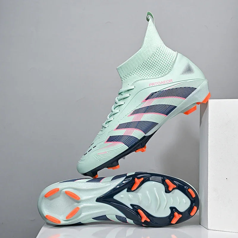 Nouvelles chaussures de football professionnelles pour hommes, crampons de football antidérapants TF/FG, baskets pour garçons, chaussures de sport confortables à la cheville, unisexes