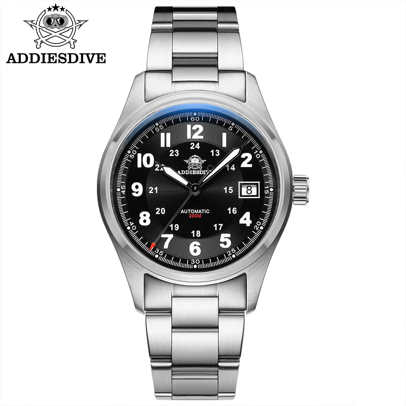 ADDIESDIVE Men's Retro Mechanical Watch Sapphire Mirror Glass Stainless Steel Watch BGW9 Luminous 200m Waterproof Analog Watch