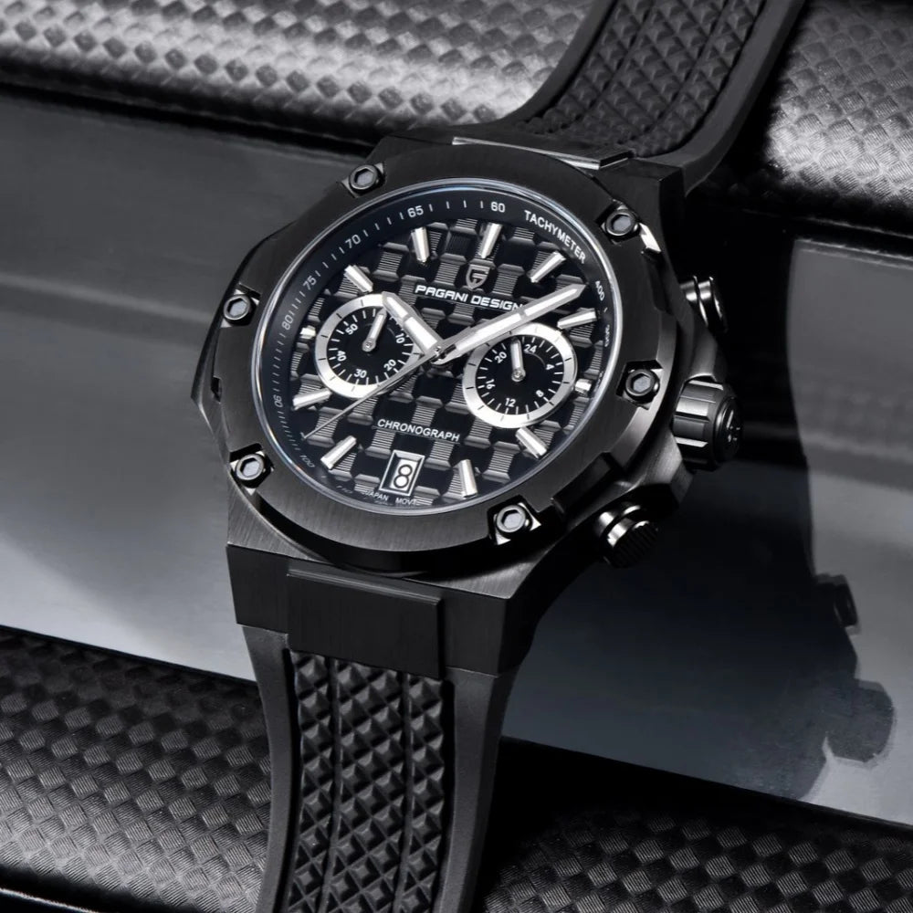 PAGANI DESIGN PD-YS032 Men's Quartz Watch 44mm Japan VK64 Movement Stainless Steel Case Rubber Strap Sapphire Glass 100M Waterproof