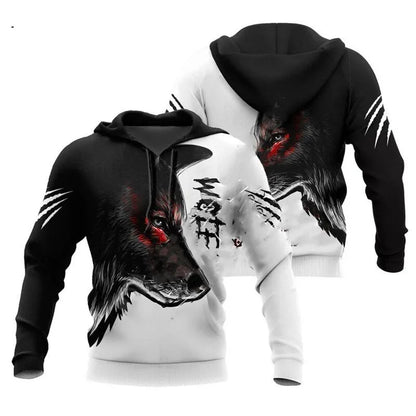 Moda Otoño: sudaderas con capucha con estampado de león y lobo, piel de tigre blanco en 3D por toda la prenda, sudadera de hombre, chaqueta unisex con cremallera, chaqueta informal