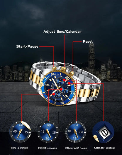 BIDEN Multi-functional men's quartz watch luxury waterproof night light business style diving series casual fashion watch