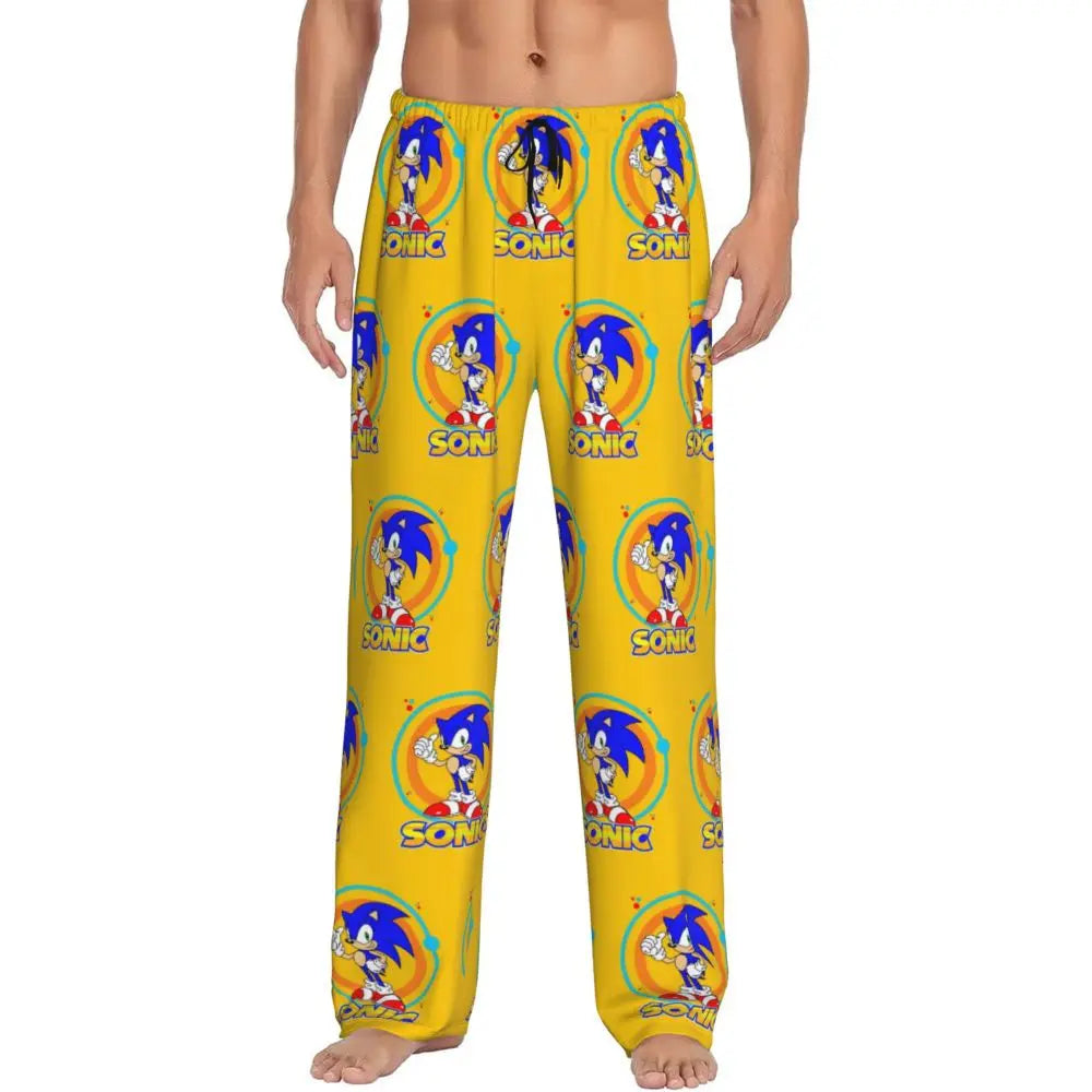 Pantalones de pijama personalizados para hombre con estampado «Soniced», con motivo de erizo, ropa de dormir, pantalones de estar por casa con bolsillos