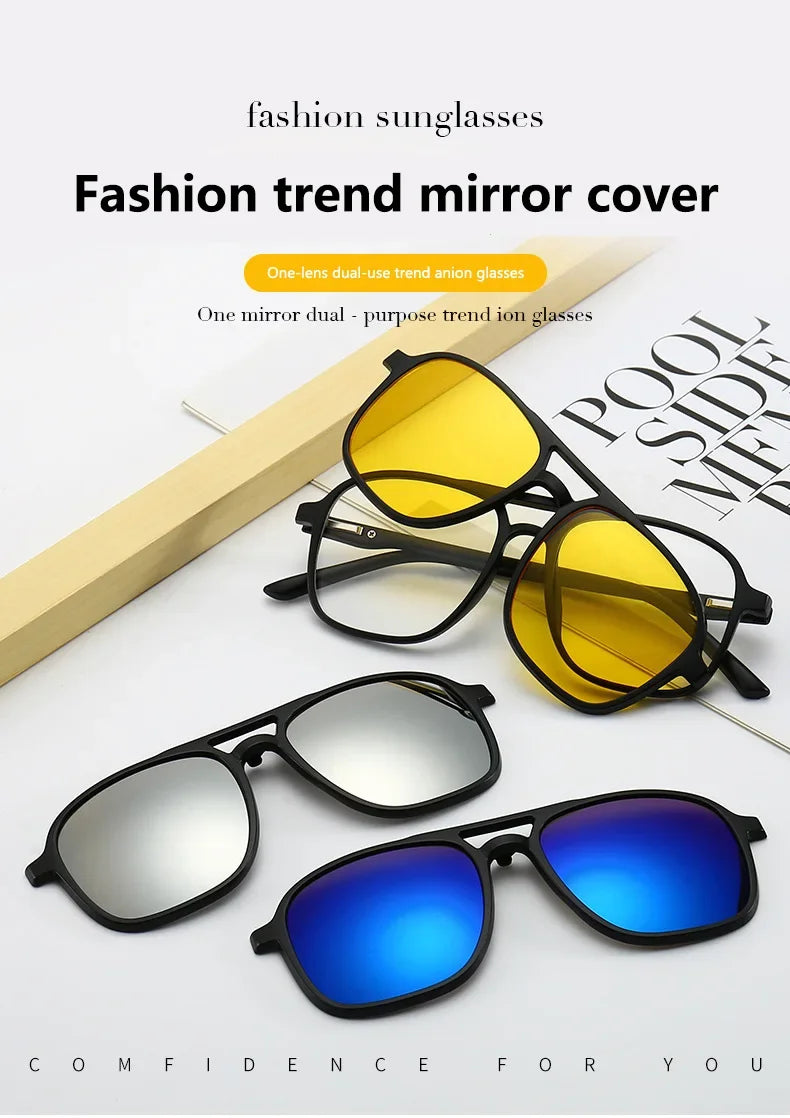Ochelari de soare polarizați cu atracție magnetică oglindă, ochelari de ciclism 2 în 1 cu clemă, ochelari strălucitori pentru bărbați, ochelari cu ramă dublă pentru femei