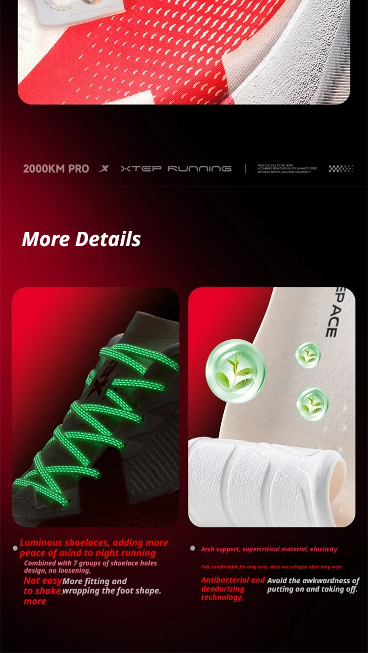 XTEP 2000km PRO Running Shoes For Men 2026 Spring Soft Durability Stability Comfort Lightweight Male Sports Sneakers 874219110026