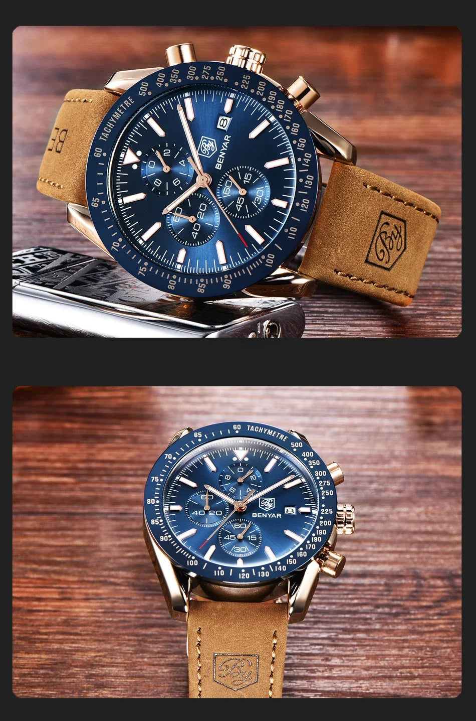 Orologio da uomo BENYAR 5140, orologio sportivo casual, orologio al quarzo di lusso impermeabile, cronografo militare di marca di alta gamma.