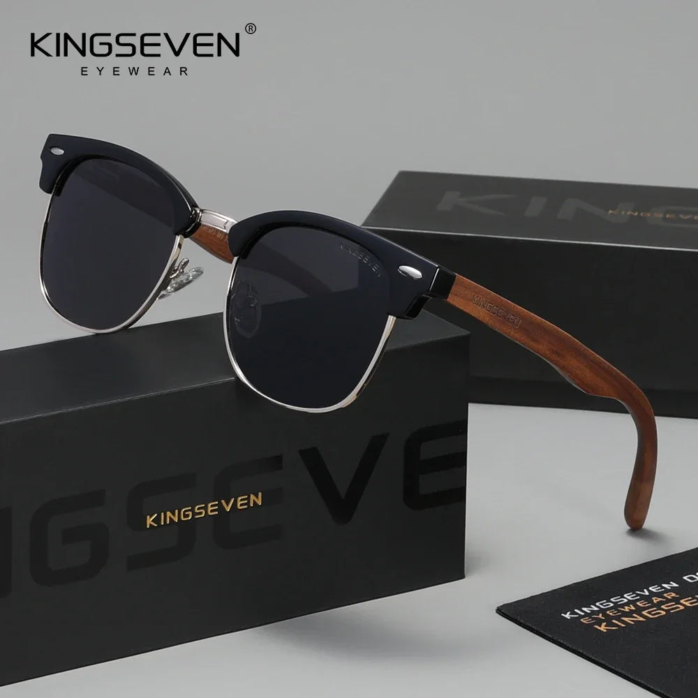 KINGSEVEN Fashion Black Walnut Wooden Sunglasses Women Men Polarized Vintage UV400 Travel Eyewear W5516