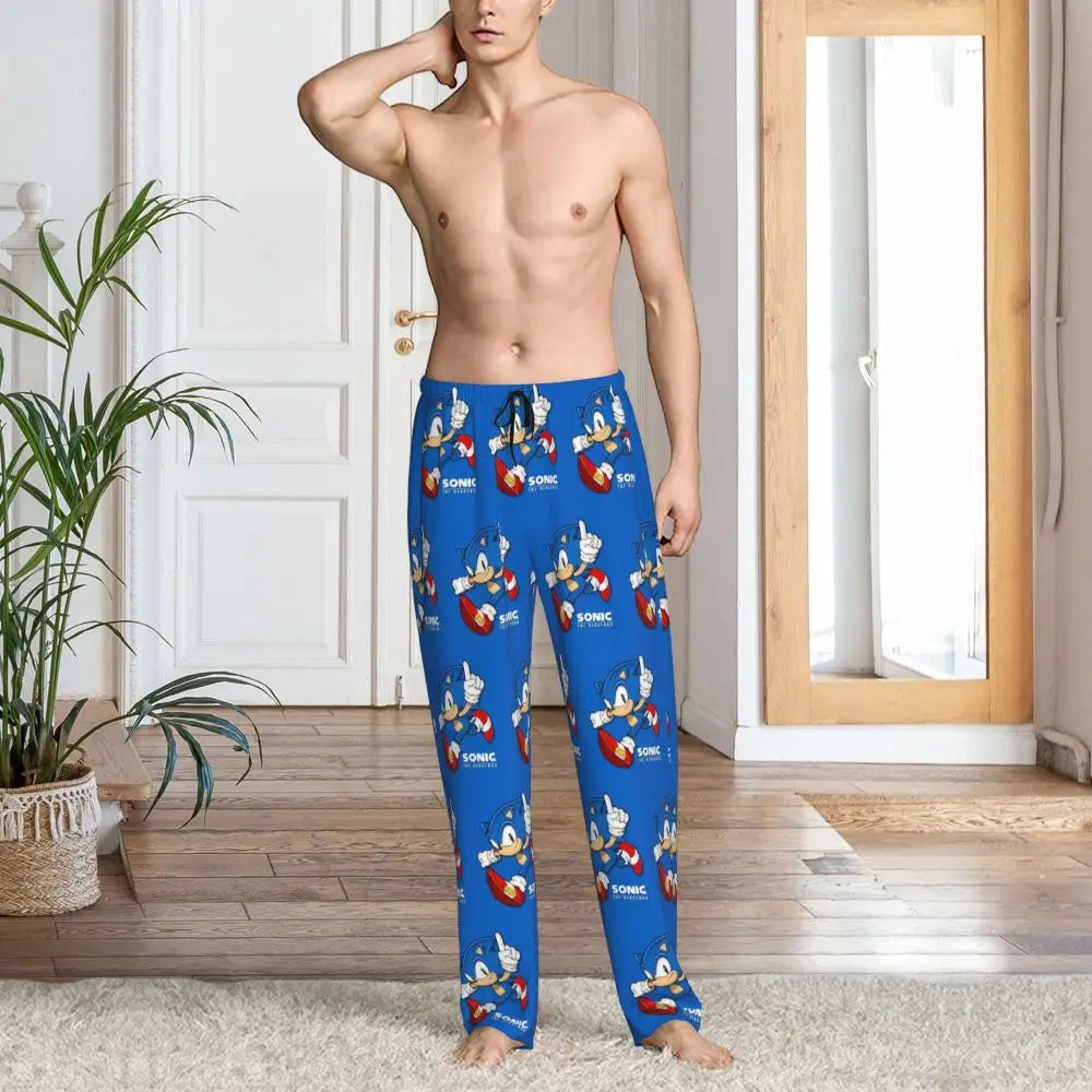 Pantalones de pijama personalizados para hombre con estampado «Soniced», con motivo de erizo, ropa de dormir, pantalones de estar por casa con bolsillos