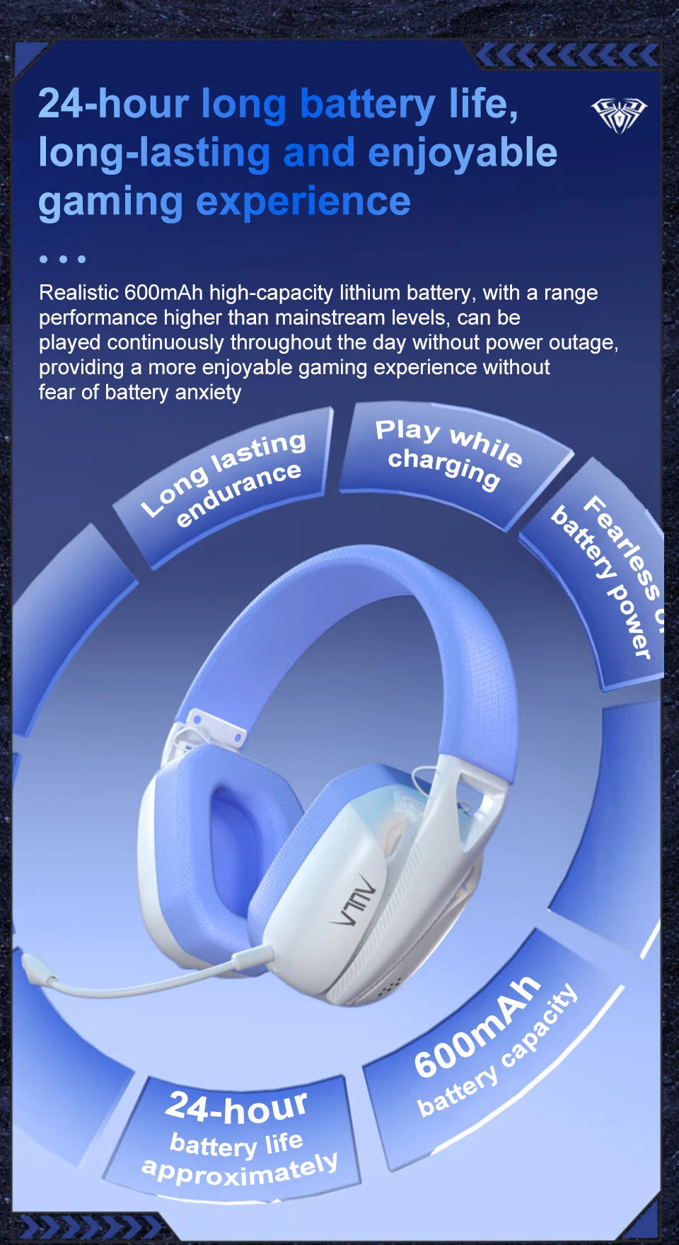 AULA S8 Gaming Headset Triple-Mode Wireless Bluetooth 5.3 Gaming Headset with Detachable Microphone, Lightweight Gaming Headset for PC, PS5, Switch & Mobile
