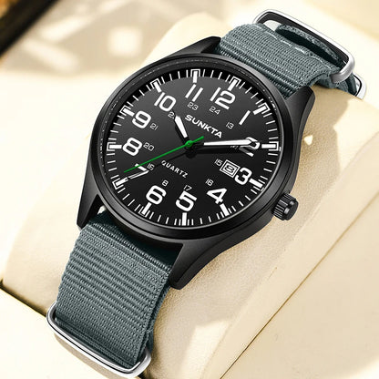 SUNKTA Top luxe herenhorloges, modieuze casual quartz-polshorloges, lichtgevend, 30 m waterdicht, nylon, LIGE-horloges, cadeaus voor mannen, Reloj
