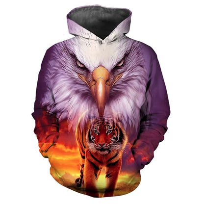 3D-Print-Hoodie mit Tiermotiven Tiger, Adler und Wolf für Herren und Damen, lockerer Oversize-Pullover, lässiges, beliebtes Mode-Sweatshirt für Herren