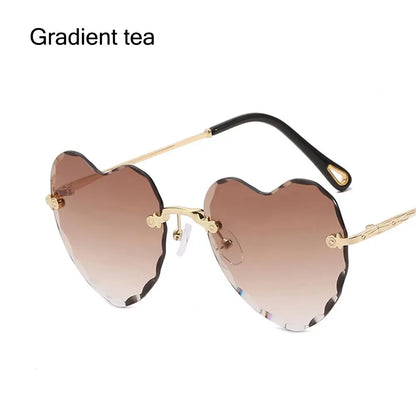 Ochelari de soare în formă de inimă, cu ramă metalică fără ramă, lentile degradate, ochelari de soare „Love Heart” pentru femei, protecție UV400