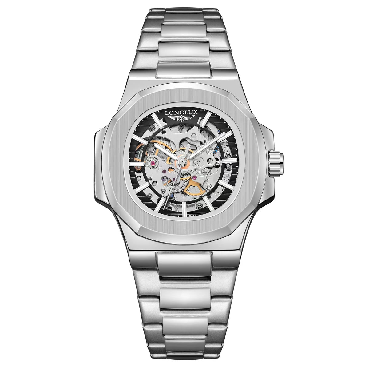 LONGLUX Men automatic mechanical watch luxury watches waterproof skeleton business cheap wholesale stainless steel gift watch