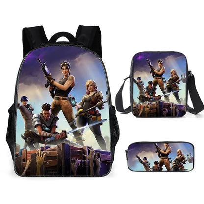 Fortnite Anime Character New Backpacks Cartoon Battle Royale Student 3-piece Set Book Bag Meal Box Pen Bag Anime Gifts
