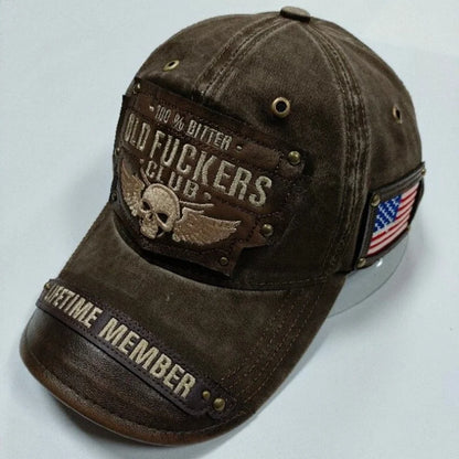 American Distressed Cotton Baseball Cap with Unique Embroidered Lettering Skeleton Motorcycle Style baseball Hat Outdoor Sun Hat