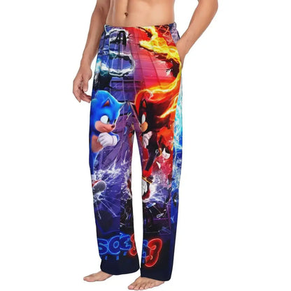 Pantalones de pijama personalizados para hombre con estampado «Soniced», con motivo de erizo, ropa de dormir, pantalones de estar por casa con bolsillos