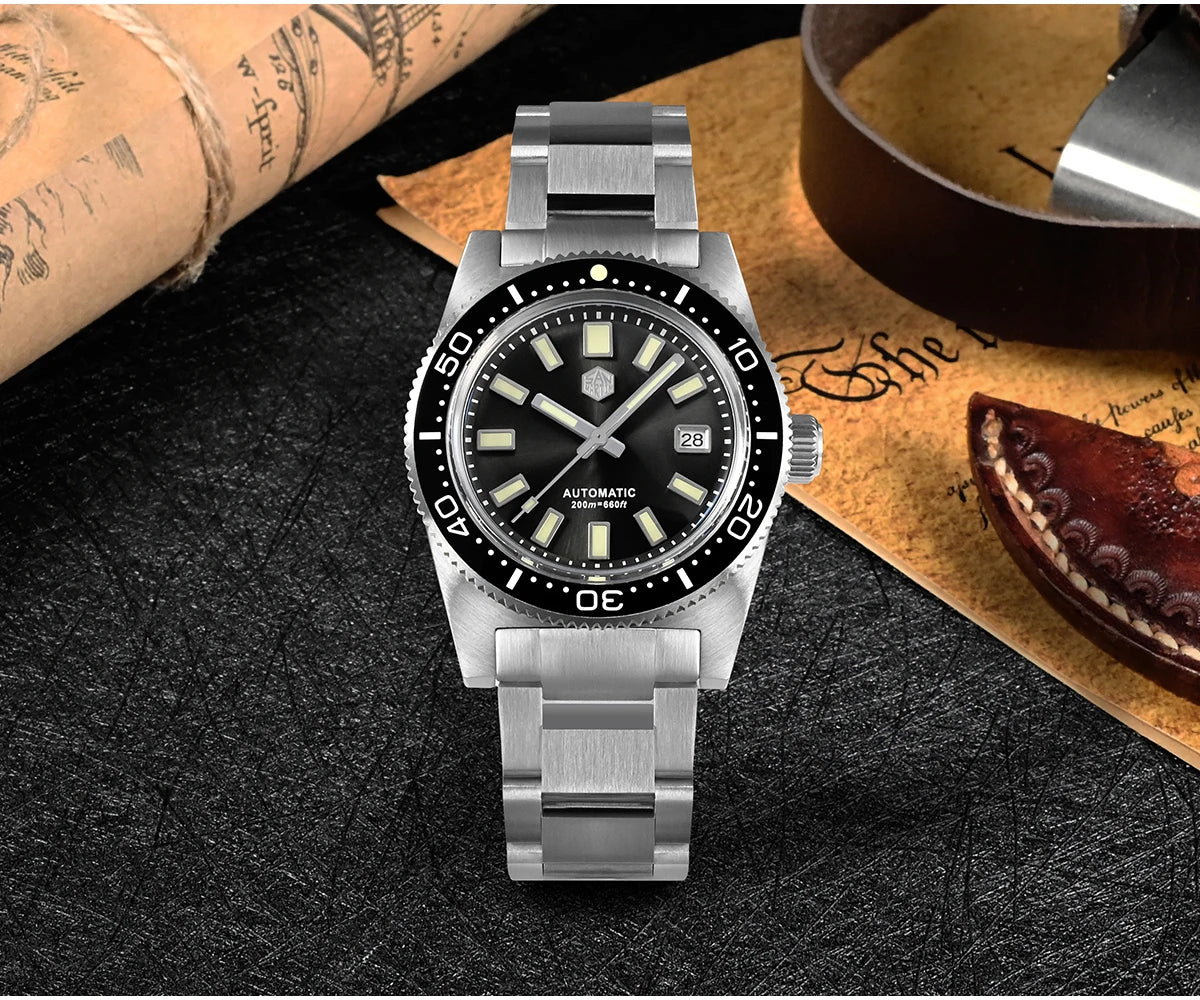 San Martin New 62mas 37mm Diver Men's Watch Classic Luxury Sapphire PT5000 SW200 Automatic Mechanical Watches Date 20Bar Luminous