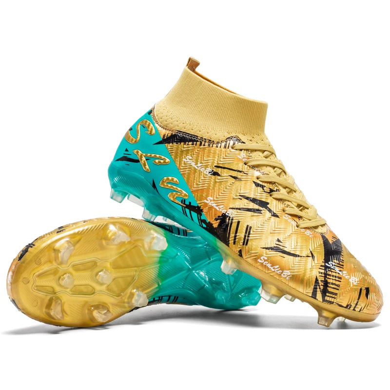 Sapatilhas de futebol de marca e estilo para homem e mulher, botas profissionais de campo, tamanho grande 46, pitões longos, chuteiras de futebol para homem