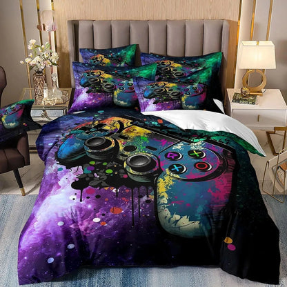 Juegos de cama para niños aficionados a los videojuegos: juego de funda nórdica «Queen» con motivos de videojuegos, juego de cama con diseños de PlayStation para chicos adolescentes