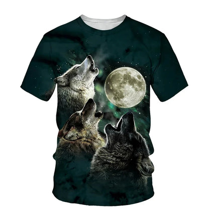 Dierenpatroon met wolf, 3D-print, heren-T-shirt met ronde hals, modieuze T-shirts, casual, korte mouwen, oversized, Y2K, Harajuku, unisex-kleding