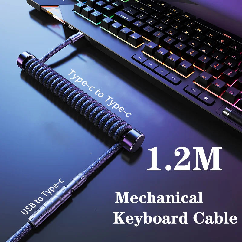 Eary 1.2m Coiled Keyboard Cable USB to Type-C Detachable Metal Aviator for Mechanical Gaming Keyboard Accessories for PC Laptop