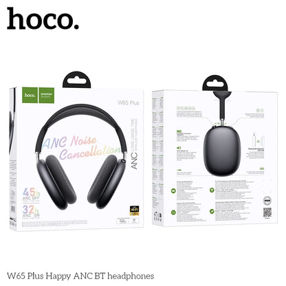 Casque Bluetooth HOCO W65 Plus ANC à réduction de bruit, circum-auriculaire, sans fil, grand écouteur, son Hi-Fi, casque sport avec bouton