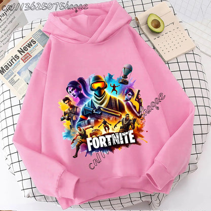 Casacos com capuz Fortnites para criança, sweatshirts anime Fortress Night, hoodies de jogo para primavera e outono, roupa desportiva infantil, presente