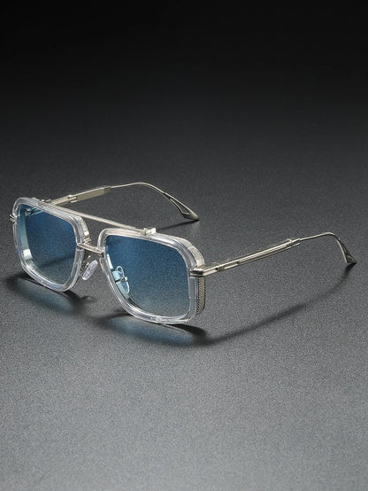 Large Square Sunglasses Men Steampunk Style Metal Pilot Sun Glasses Luxury Designer Brand Eyewear Fashion Shades Double Beam