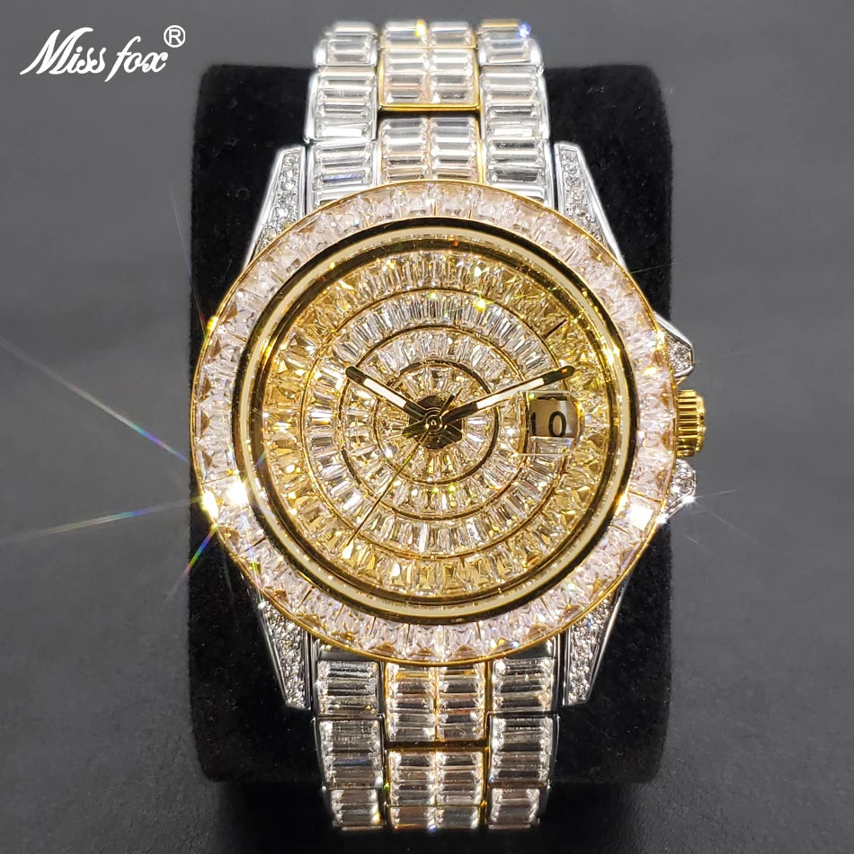 Full Iced Out Watches For Men Luxury Handmade Mosaic Diamond Silver Steel Watch Fashion Hip Hop Silver Automatic Date Male Clock