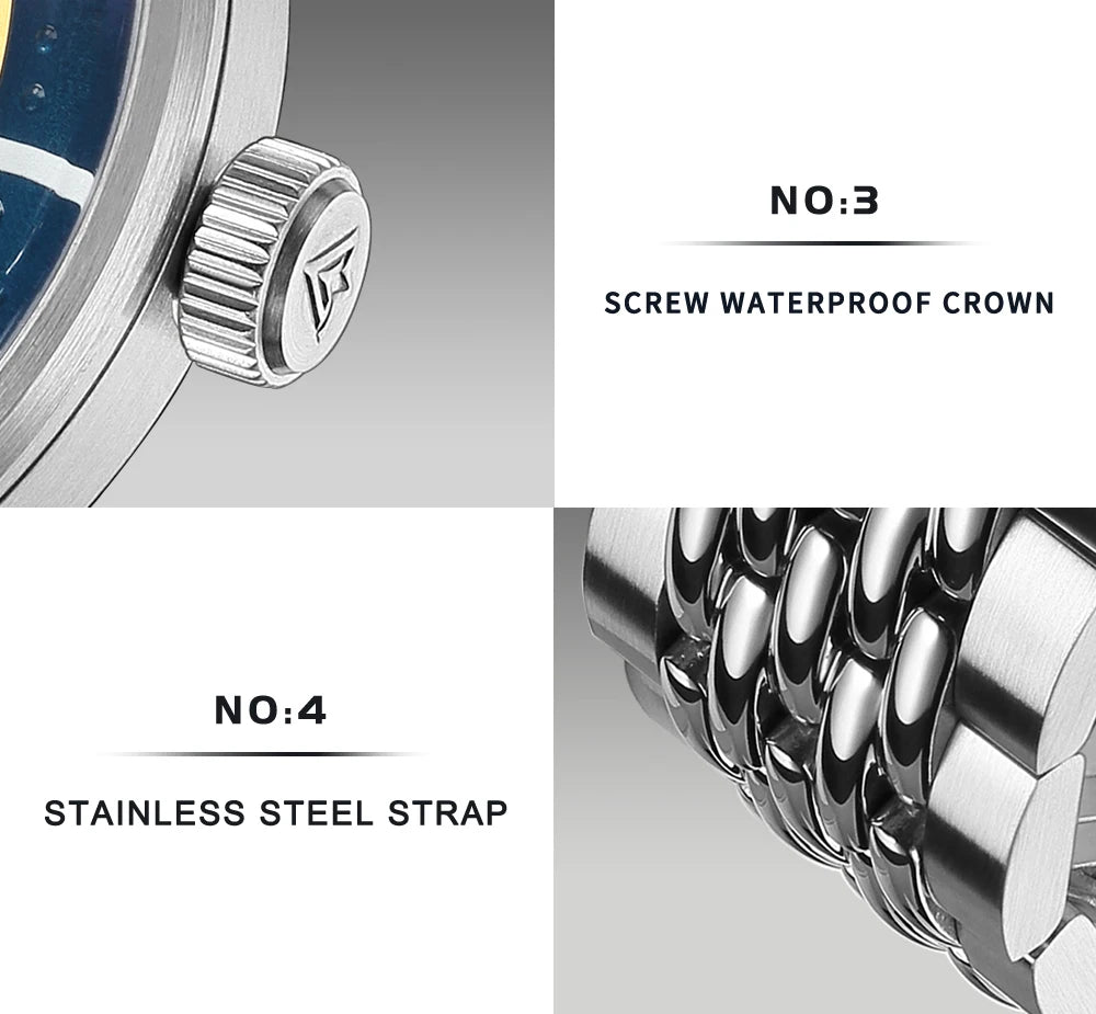CADISEN Automatic Mechanical Watch Men's Silver Business Casual Waterproof Watch Japan MIYOTA 8215 Movement Domed Glass Men's Watch