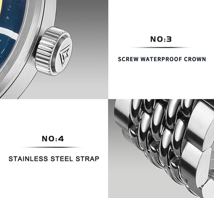 CADISEN Automatic Mechanical Watch Men's Silver Business Casual Waterproof Watch Japan MIYOTA 8215 Movement Domed Glass Men's Watch
