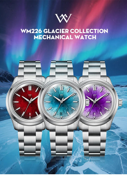 WM Watch Automatic Mechanical Watch NH35 Glacier Series 100M Waterproof AR Coated Sapphire Welly Merck Watch for Men WM226