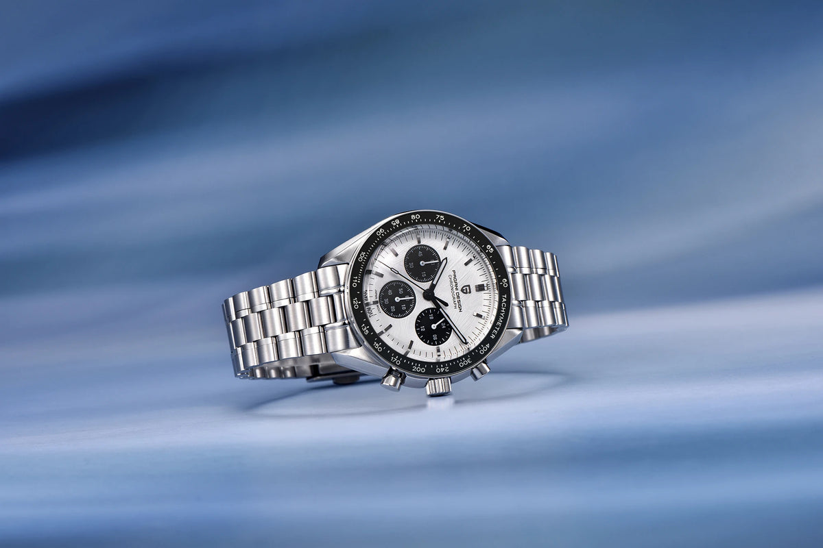 Relógio para homem PAGANI DESIGN «New Moon» – Relógio de quartzo de luxo, cronógrafo, vidro de safira com tratamento antirreflexo, luneta em cerâmica, ponteiros luminescentes
