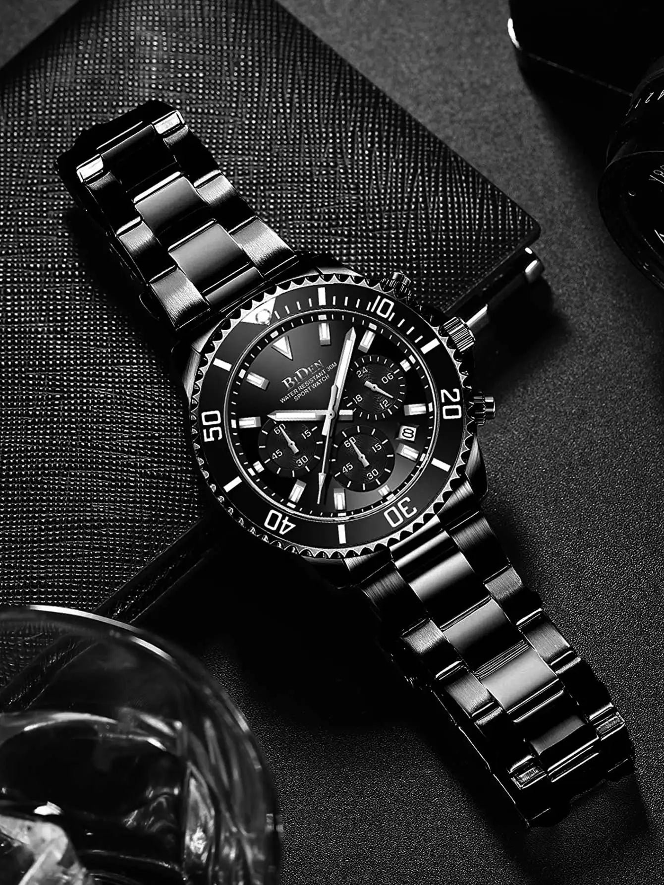 BIDEN Multi-functional men's quartz watch luxury waterproof night light business style diving series casual fashion watch