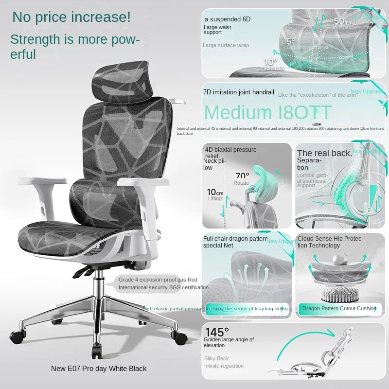 E07 Pro Ergonomic Office Chair Gaming Chair with Footrest, Adjustable Lumbar Support, Reclining Backrest, Comfortable Executive Desk Chair